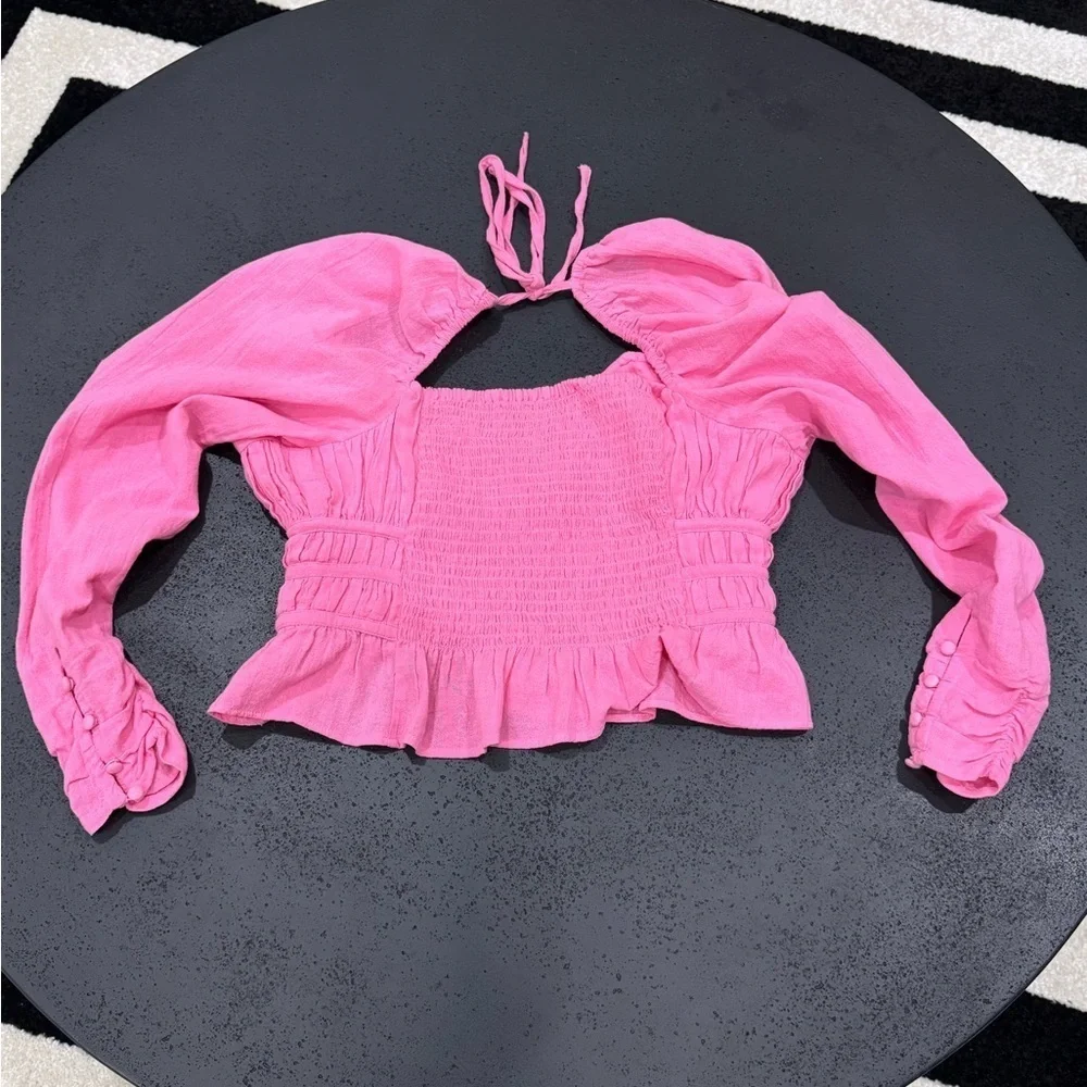 FREE PEOPLE Chloe Sweetheart Neck Cropped Top in Aurora Pink XS VGUC